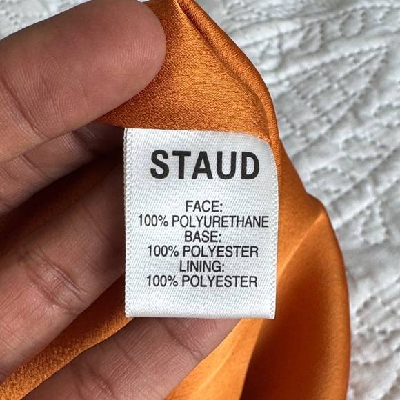 NWT STAUD Sicily faux leather halter mini dress size 4 color honey (marigold) - Picture 13 of 15